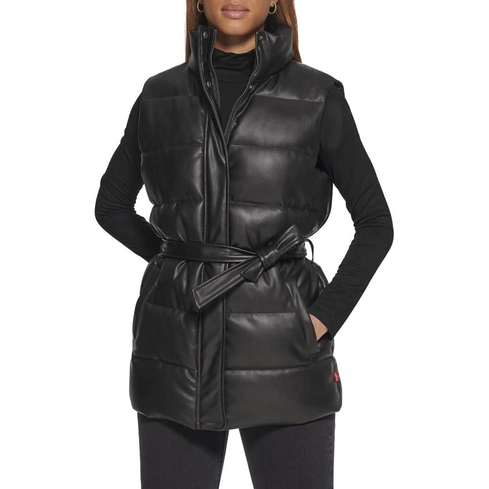 imageLevis womens Vegan Leather Puffer VestBlack With Belt