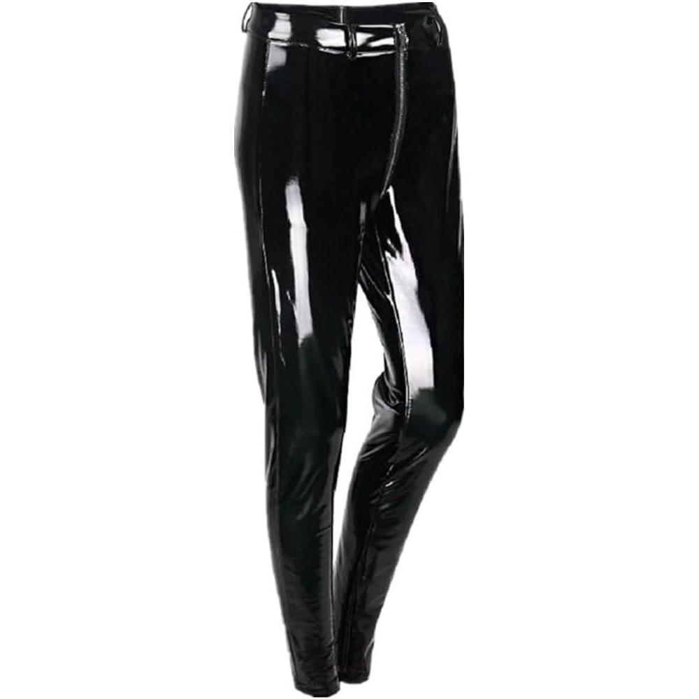 imageSorrica Womens Sexy Shiny Faux Leather Gothic Punk Wet Look Legging Pants Front ZipperBlack