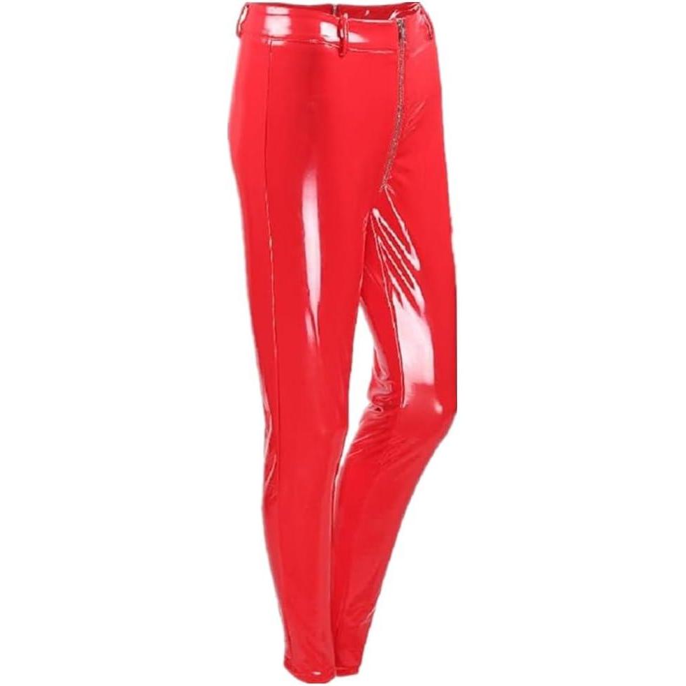 imageSorrica Womens Sexy Shiny Faux Leather Gothic Punk Wet Look Legging Pants Front ZipperRed