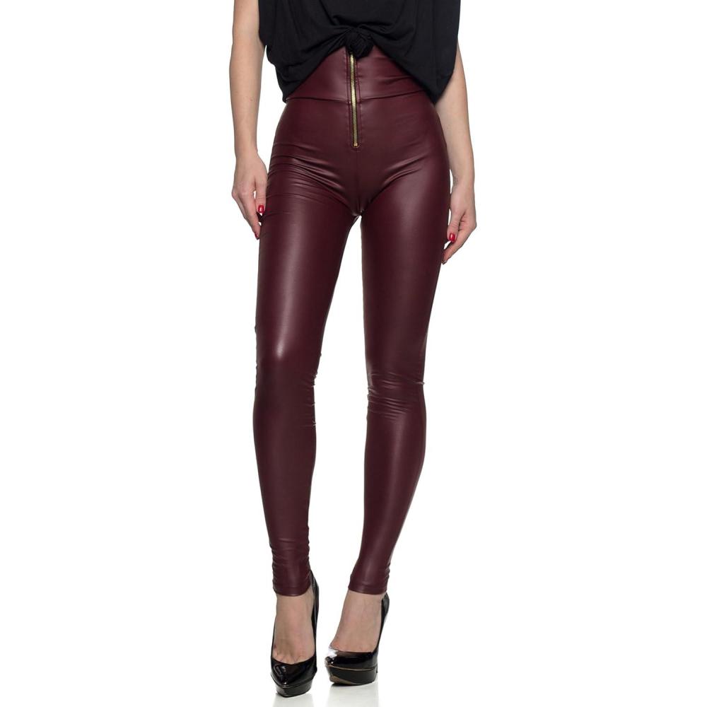 imageWomens J2 Love Zip Up Faux Leather High Waist LeggingsBurgundy