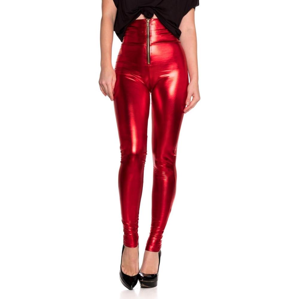 imageWomens J2 Love Zip Up Faux Leather High Waist LeggingsMettalic Red