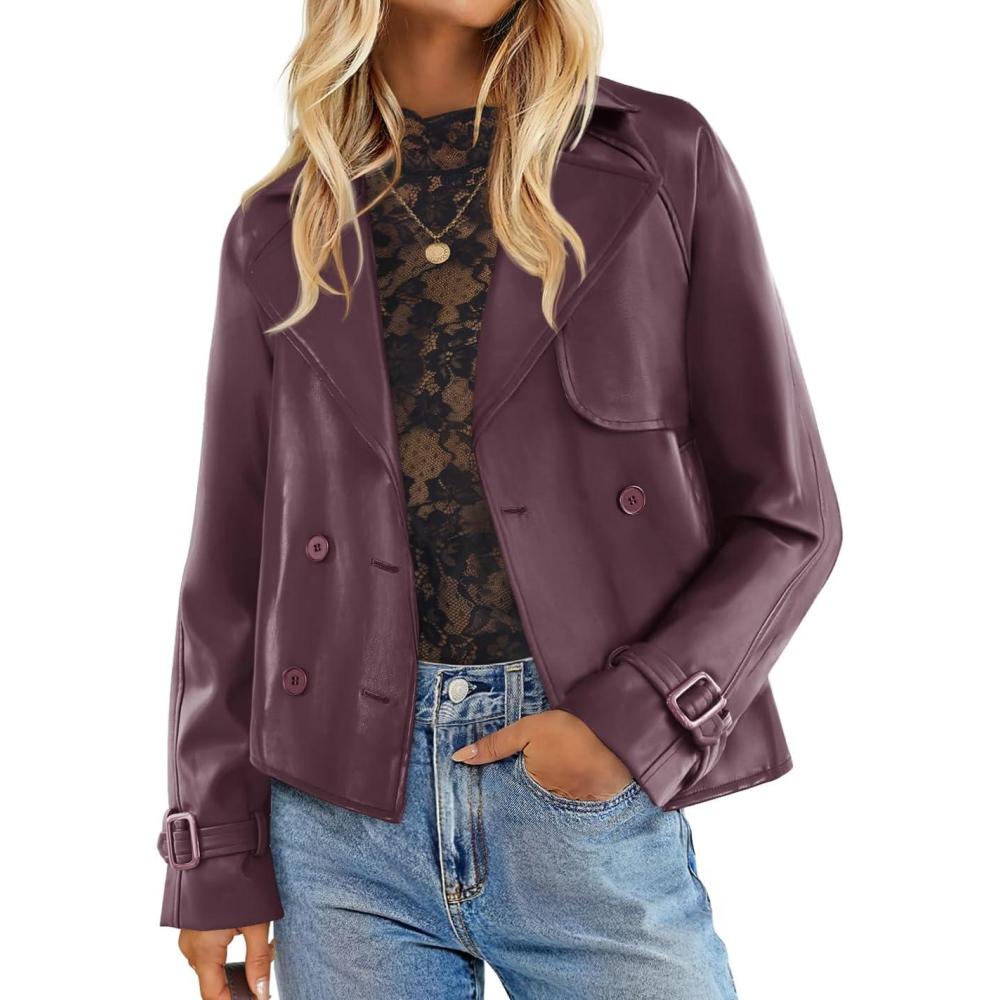imageZESICA Womens Faux Leather Jackets Oversized Fall Fashion Button Motorcycle Coats Outwear 2026 Winter Outfits ClothesPlum