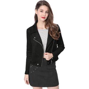 Allegra K Women’s Short Soft Zip Up Faux Suede Biker Moto Jacket(Black)