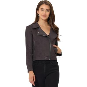 Allegra K Women’s Short Soft Zip Up Faux Suede Biker Moto Jacket(Dark Gray)