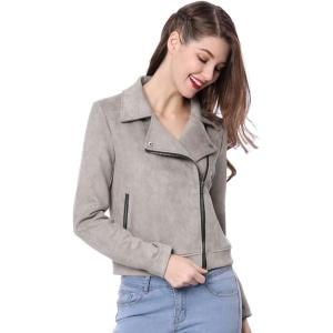 Allegra K Women’s Short Soft Zip Up Faux Suede Biker Moto Jacket(Gray)