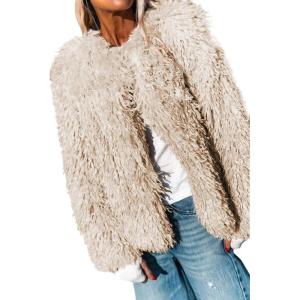 Aoang Women’s 2026 Winter Coats Fleece Cropped Jacket Faux Fur Long Sleeve Shaggy Warm Outerwear Fall Clothes(Apricot)
