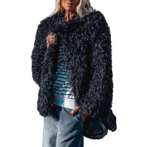 Aoang Women’s 2026 Winter Coats Fleece Cropped Jacket Faux Fur Long Sleeve Shaggy Warm Outerwear Fall Clothes(Black)