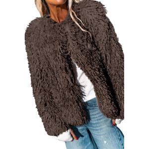Aoang Women’s 2026 Winter Coats Fleece Cropped Jacket Faux Fur Long Sleeve Shaggy Warm Outerwear Fall Clothes(Coffee)