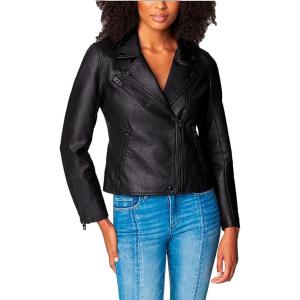 [BLANKNYC] Womens Luxury Clothing Semi Fitted Vegan Leather Motorcycle Jacket(Onyx)