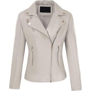 Bellivera Women’s Faux Leather Casual Jacket 2025 Spring Trendy Motorcycle Outfits Lightweight Classic Coat(Beige)