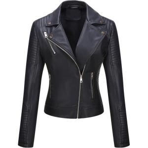 Bellivera Women’s Faux Leather Casual Jacket 2025 Spring Trendy Motorcycle Outfits Lightweight Classic Coat(Black)