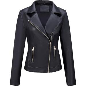 Bellivera Women’s Faux Leather Casual Jacket 2025 Spring Trendy Motorcycle Outfits Lightweight Classic Coat(Black Biker Coat)