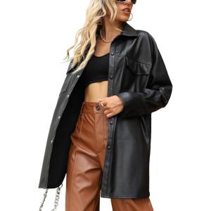 Bellivera Women’s Faux Leather Casual Jacket 2025 Spring Trendy Motorcycle Outfits Lightweight Classic Coat(Black Mid-length Jacket)