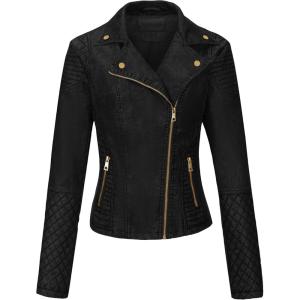 Bellivera Women’s Faux Leather Casual Jacket 2025 Spring Trendy Motorcycle Outfits Lightweight Classic Coat(Black Retro)