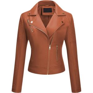 Bellivera Women’s Faux Leather Casual Jacket 2025 Spring Trendy Motorcycle Outfits Lightweight Classic Coat(Brown)