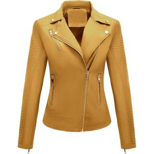 Bellivera Women’s Faux Leather Casual Jacket 2025 Spring Trendy Motorcycle Outfits Lightweight Classic Coat(Ginger)