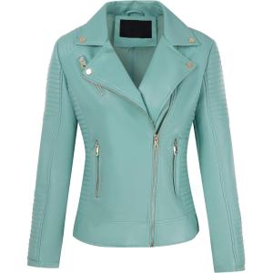 Bellivera Women’s Faux Leather Casual Jacket 2025 Spring Trendy Motorcycle Outfits Lightweight Classic Coat(Tiffany Blue)