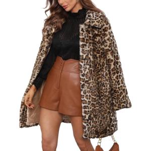 Bellivera Womens Leopard Print Fleece Coat, Spring and Winter Fashion Fuzzy Jacket Faux Fur Fluffy Cardigan Overcoat(Leopard)