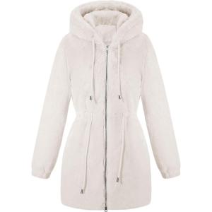 Bellivera Womens Leopard Print Fleece Coat, Spring and Winter Fashion Fuzzy Jacket Faux Fur Fluffy Cardigan Overcoat(White Faux Fur Coat)