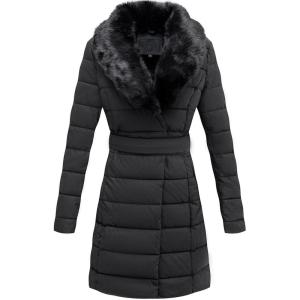 Bellivera Women’s Winter Puffer Jacket Cold-Resistant Patchwork Plush Lining Coat with Removable Fur Collar Hooded and Belted(Black)