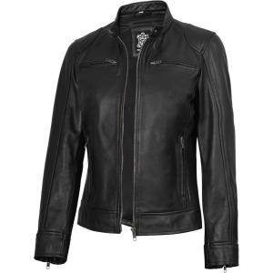 Blingsoul Real Leather Jacket Women – Cafe Racer Style Womens Leather Jackets(Dodge – Black Jacket)