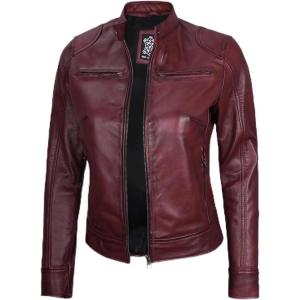 Blingsoul Real Leather Jacket Women – Cafe Racer Style Womens Leather Jackets(Dodge – Maroon Wax Jacket)