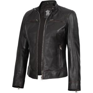 Blingsoul Real Leather Jacket Women – Cafe Racer Style Womens Leather Jackets(Dodge – Ruboff Jacket)