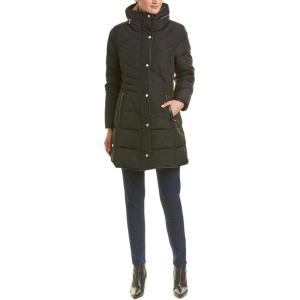Cole Haan womens Mid Length Down Coat With Bib Front(Black)