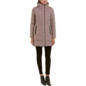Cole Haan womens Mid Length Down Coat With Bib Front(Cashew)