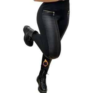 DAOAO Faux Leather Leggings for Women Pleather Pant Elastic Mid Waisted Stretchy Patch Zip Tights(Fleece Black)