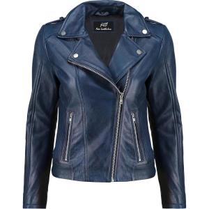 Jild Biker Style Vintage Leather Jacket Women – Casual Fashion Motorcycle Zip-Up Lightweight Coat Collar Women Leather Jacket(Blue)