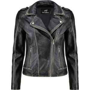 Jild Biker Style Vintage Leather Jacket Women – Casual Fashion Motorcycle Zip-Up Lightweight Coat Collar Women Leather Jacket(Distressed)