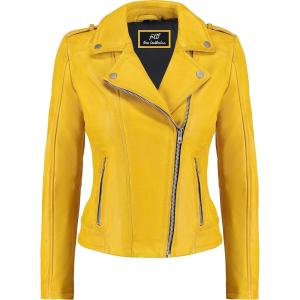 Jild Biker Style Vintage Leather Jacket Women – Casual Fashion Motorcycle Zip-Up Lightweight Coat Collar Women Leather Jacket(Yellow)
