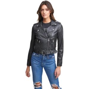 Levi’s Women’s The Belted Faux Leather Moto Jacket (Regular & Plus Size)(Charcoal/Black Snake)