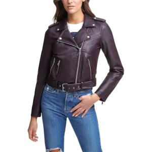 Levi’s Women’s The Belted Faux Leather Moto Jacket (Regular & Plus Size)(Deep Purple)