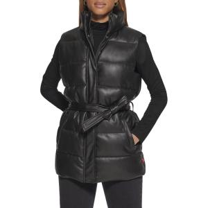Levi’s womens Vegan Leather Puffer Vest(Black With Belt)