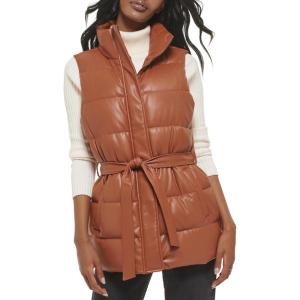 Levi’s womens Vegan Leather Puffer Vest(Camel With Belt)