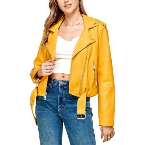 Lock and Love Slim Fit Stylish Vegan Leather Moto Jacket for Women – PU Biker Motorcycle Coat(Wjc1849_mustard)