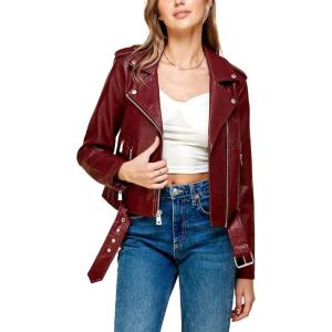 Lock and Love Slim Fit Stylish Vegan Leather Moto Jacket for Women – PU Biker Motorcycle Coat(Wjc1849_wine)