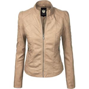 Lock and Love Slim Fit Stylish Vegan Leather Moto Jacket for Women – PU Biker Motorcycle Coat(Wjc746_khaki)