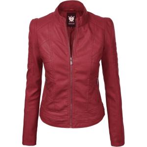 Lock and Love Slim Fit Stylish Vegan Leather Moto Jacket for Women – PU Biker Motorcycle Coat(Wjc746_red)