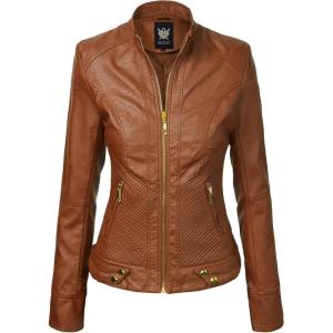 Lock and Love Slim Fit Stylish Vegan Leather Moto Jacket for Women – PU Biker Motorcycle Coat(Wjc747_camel)