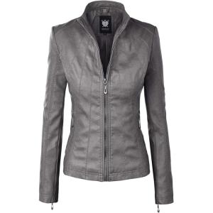 Lock and Love Slim Fit Stylish Vegan Leather Moto Jacket for Women – PU Biker Motorcycle Coat(Wjc877_grey)