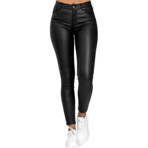 Women Sexy Push Up Faux Leather Pants Stylish Skinny Slim Fit Leggings Wet Look Faux Leather Leggings(Black)
