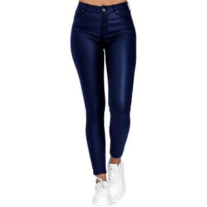 Women Sexy Push Up Faux Leather Pants Stylish Skinny Slim Fit Leggings Wet Look Faux Leather Leggings(Blue)