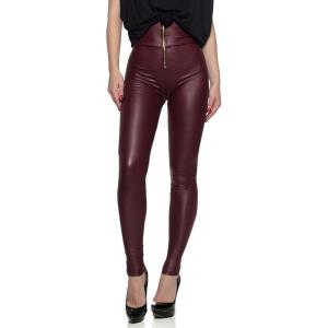 Women’s J2 Love Zip Up Faux Leather High Waist Leggings(Burgundy)