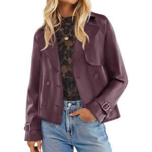 ZESICA Women’s Faux Leather Jackets Oversized Fall Fashion Button Motorcycle Coats Outwear 2026 Winter Outfits Clothes(Plum)