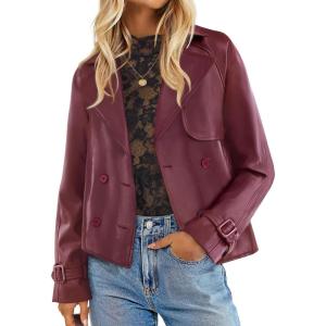ZESICA Women’s Faux Leather Jackets Oversized Fall Fashion Button Motorcycle Coats Outwear 2026 Winter Outfits Clothes(Wine)