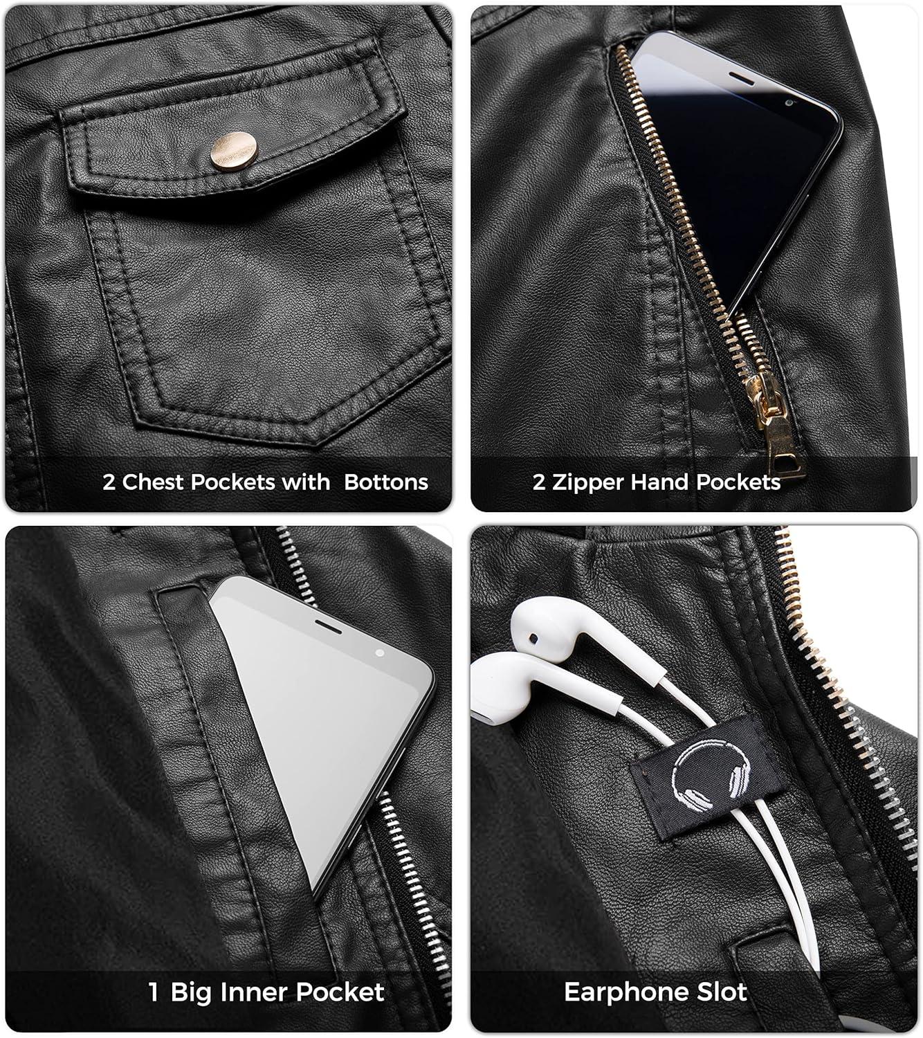 imagewantdo Womens Lightweight Leather Jacket Casual Motorcycle PU Biker Coat with Removable HoodBlacklightweight