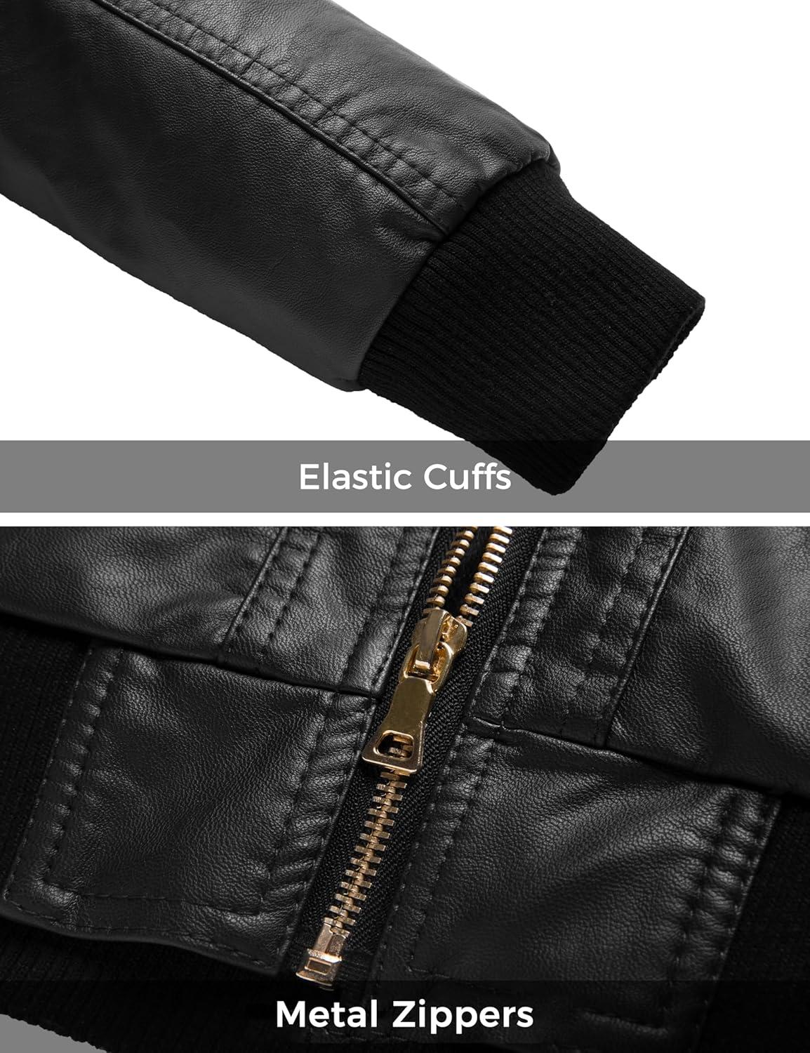 imagewantdo Womens Lightweight Leather Jacket Casual Motorcycle PU Biker Coat with Removable HoodBlacklightweight